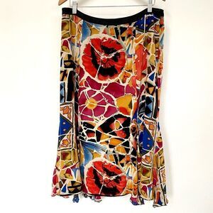 Peter Nygard Women’s Silk Multicolor Geometric Boho Lined Skirt, Size 14